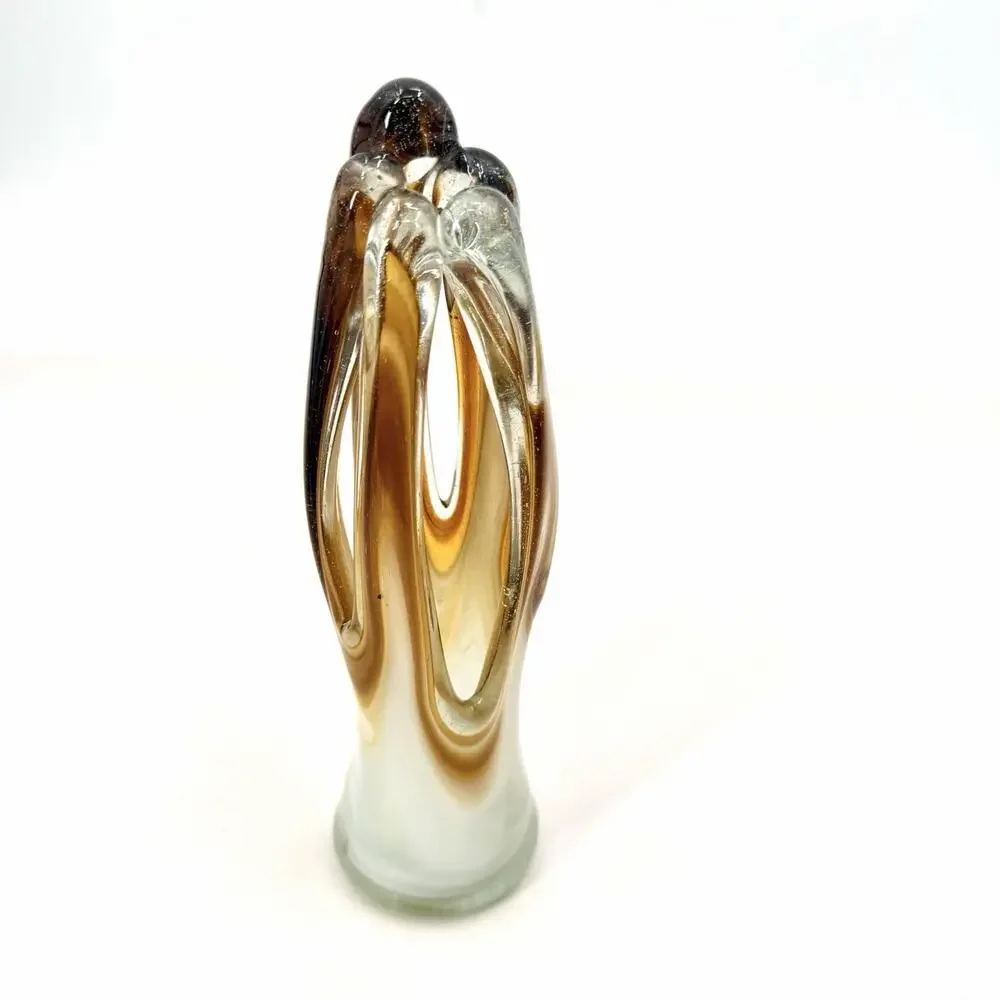 Vintage Arklahoma Vase Art Glass MCM Brown White Swirl Hand Blown Swung Swing